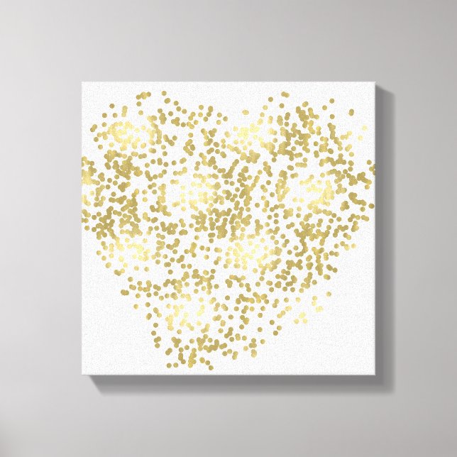 Gold und White Confetti Herz Leinwanddruck (Vorderseite)