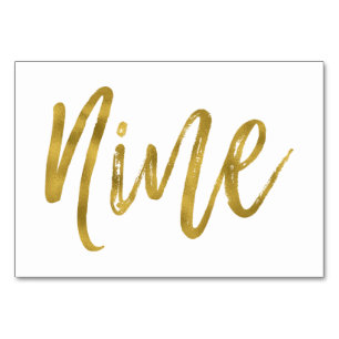 Gold und White Elegant Tischnummer Nine.