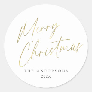 Gold und White Frohe Weihnachts-Script-Foto Runder Aufkleber