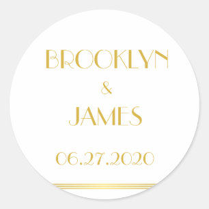 Gold und White Great Gatsby Hochzeitskleber Runder Aufkleber