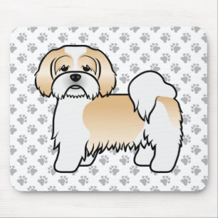 Gold und White Lhasa Apso Niedlicher Cartoon Dog Mousepad