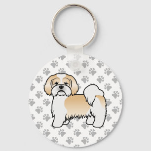 Gold und White Lhasa Apso Niedlicher Cartoon Dog Schlüsselanhänger