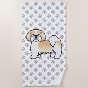 Gold und White Lhasa Apso Niedlicher Cartoon Dog Strandtuch