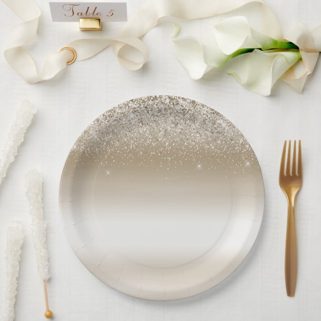 Gold und White Ombre Glittery Glitz Pappteller (Hochzeit)
