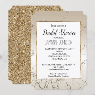 Gold und White Ombre Marble Glitz Einladung