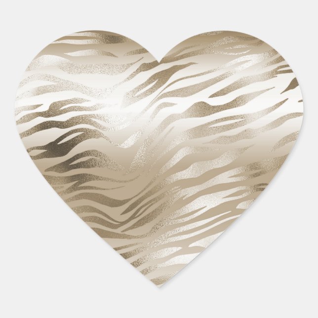 Gold und White Ombre Zebra Animal Print Herz-Aufkleber (Vorderseite)
