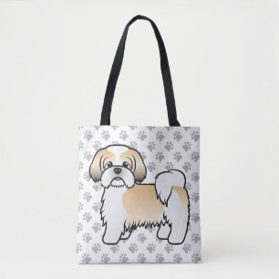 Gold und White Shih Tzu Cartoon Dog & Paws Tasche