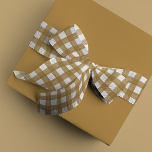 Gold und White Watercolor Gingham Satin Ribbon Satinband