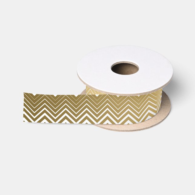 Gold und White Zigzag Zickzack Satinband (Spule)