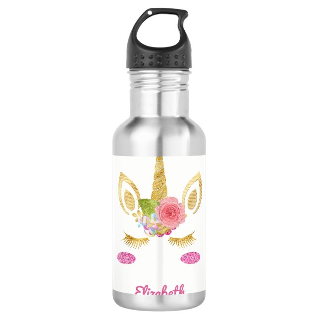 Gold Unicorn Face Edelstahlflasche (Vorderseite)