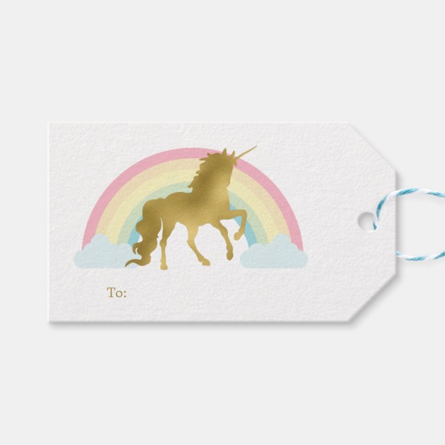 Gold Unicorn Geburtstag Geschenkanhänger (Vorderseite (Horizontal))