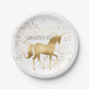 Gold Unicorn Geburtstag Pappteller