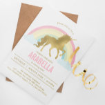 Gold Unicorn Girls Geburtstagsparty Einladung<br><div class="desc">Adorable Gold und Regenbogen einstimmen Geburtstagsthema.</div>