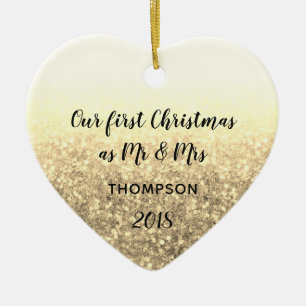 Gold unser erster Weihnachtsherr u. Frau Married Keramik Ornament