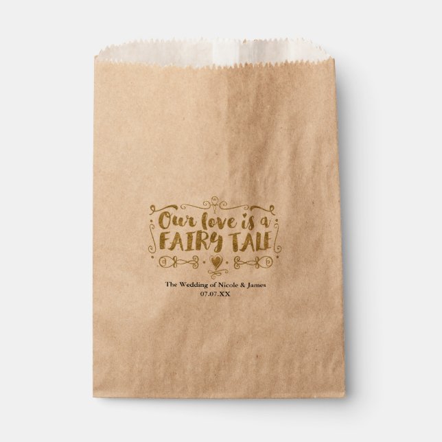 Gold UNSERE LIEBE IST EIN FAIRE TALE Custom Weddin Geschenktütchen (Vorderseite)