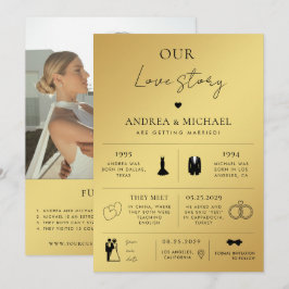 Gold Unsere Liebe Story Infographic Foto Hochzeit Einladung