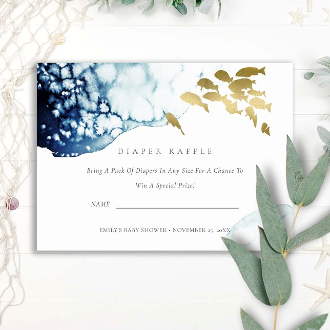 GOLD UNTERWASSER-FISH-DIAPER-RAFFLE-BABY-DUSCHE BEGLEITKARTE (Von Creator hochgeladen)