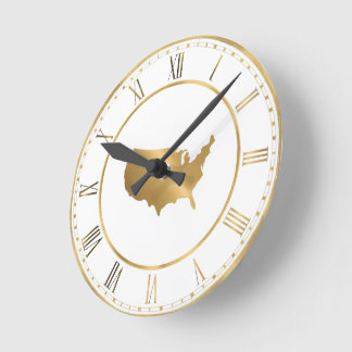 Gold-USA-Karte mit römischen Ziffern Runde Wanduhr