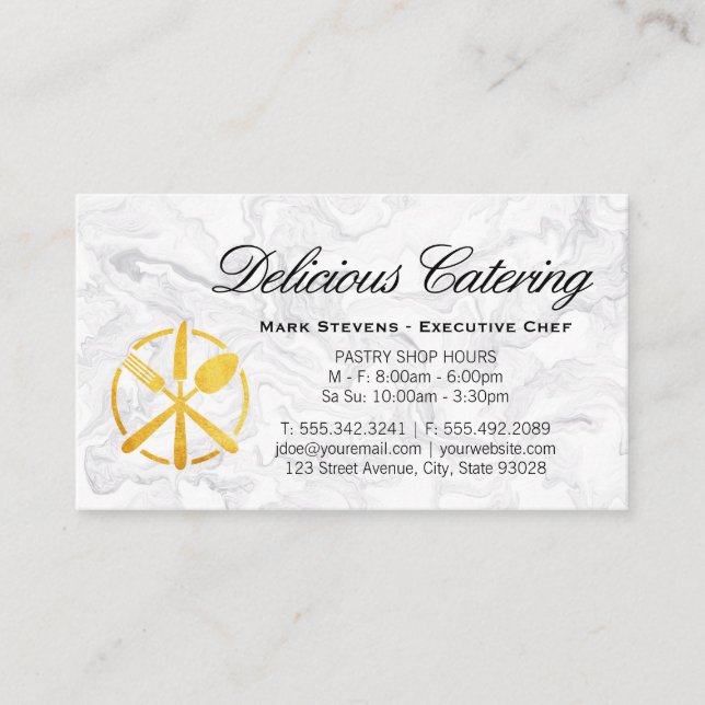 Gold Utensils Logo | Marmoruntergrund Visitenkarte (Vorderseite)