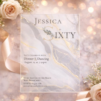 Gold Vein Marble Floral Monogram 60th Birthday  Acryleinladungen