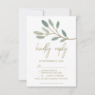 Gold Veined Eucalyptus Song Request RSVP Card Karte