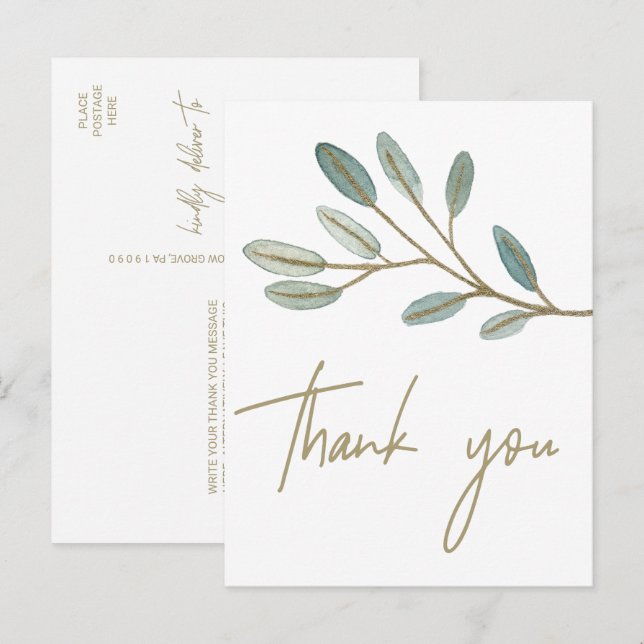 Gold Veined Eucalyptus Vielen Dank Postkarte (Vorne/Hinten)
