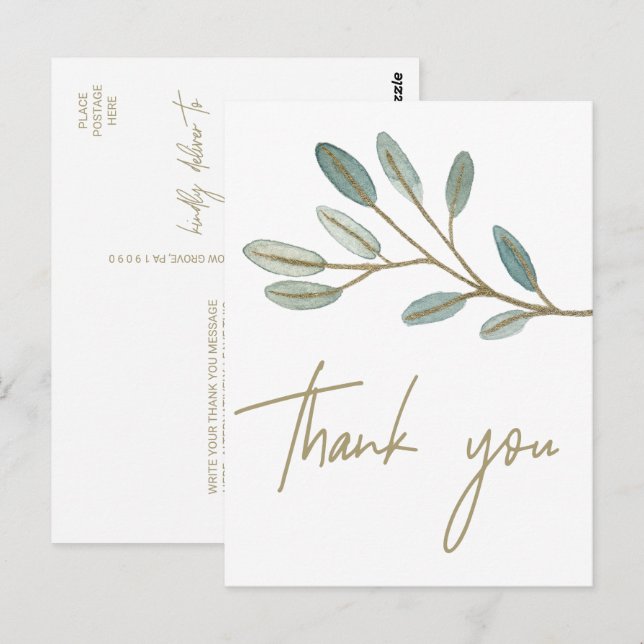 Gold Veined Eucalyptus Vielen Dank Postkarte (Vorne/Hinten)