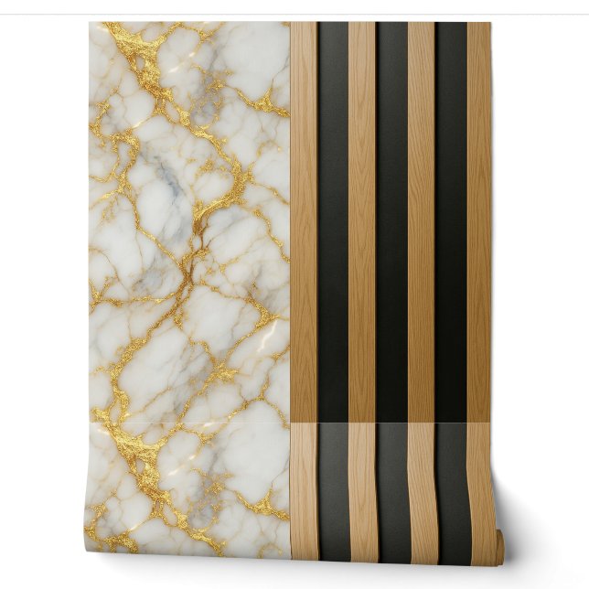 Gold Veined Marble Wood Slats  Tapete (Abrollen)