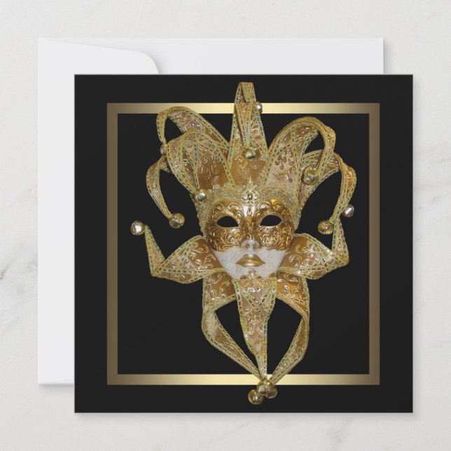 Gold Venezianisch Mardi Gras Masquerade Party Einladung (Vorderseite)