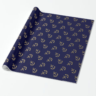 Gold verankert Marine-Blau-Hintergrund-Muster Geschenkpapier