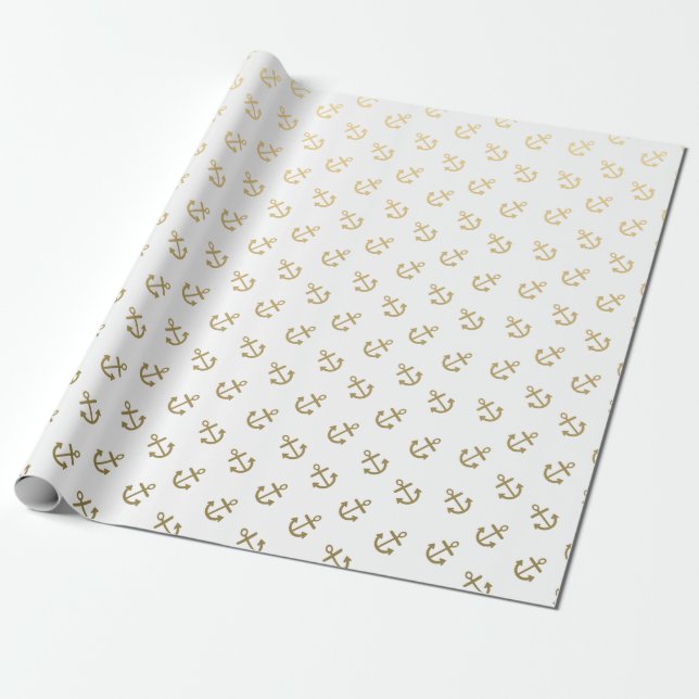 Gold verankert weißes Hintergrund-Muster Geschenkpapier (Ungerollt)