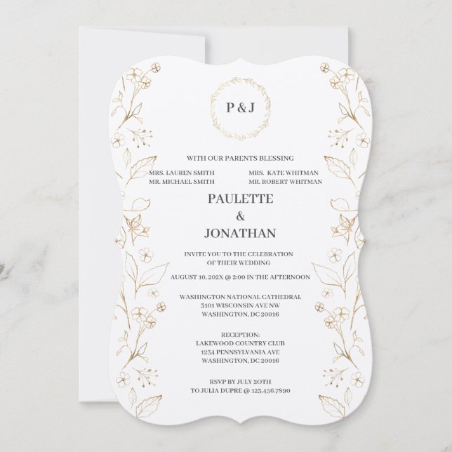 Gold verlassend Hochzeitseinladung Einladung (Vorderseite)