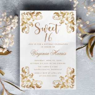 Gold Verziert Corner Cream 16 . Geburtstag 16 Gebu Einladung