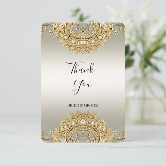 Gold Verziert Danke-Karte Dankeskarte (Stehend Vorderseite)