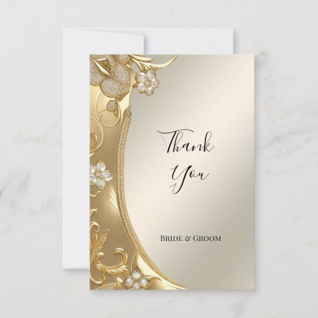 Gold Verziert Floral Dankeschön Karte (Vorderseite)