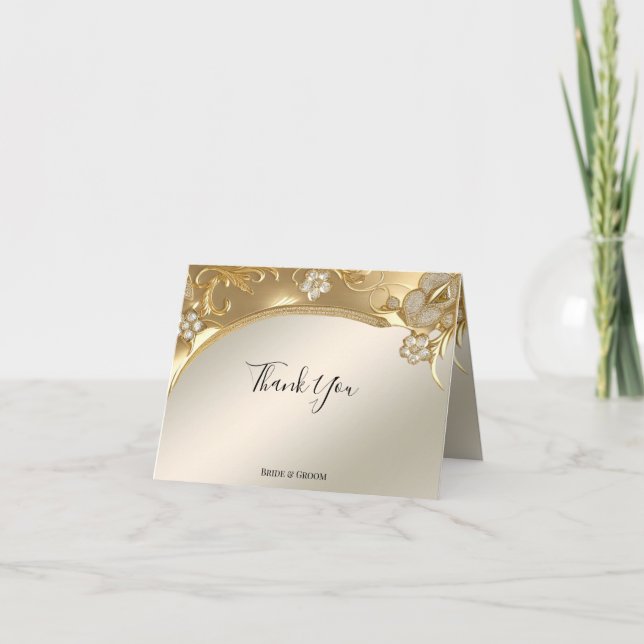 Gold Verziert Floral Dankeschön Karte (Vorderseite)