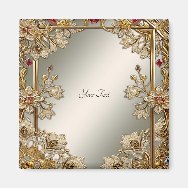 Gold Verziert Floral Magnet (Vorne)