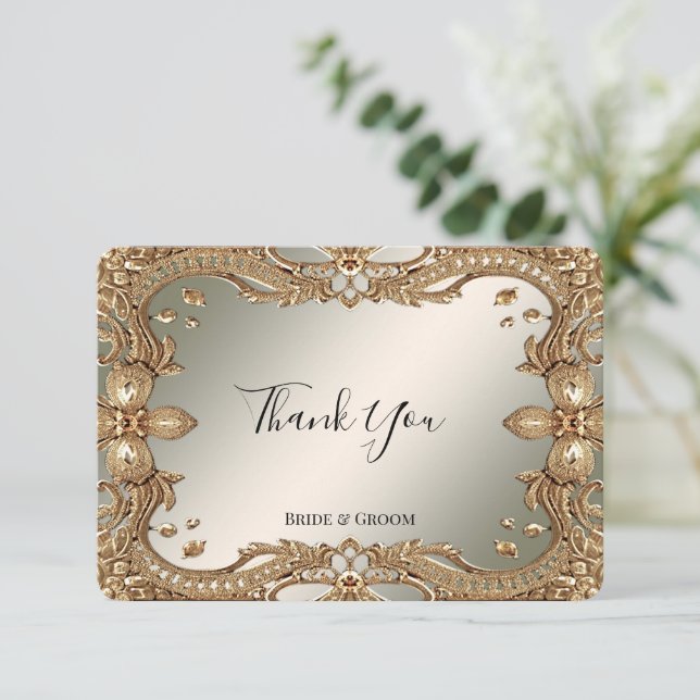 Gold Verziert Frame Dankeschön Card Dankeskarte (Stehend Vorderseite)