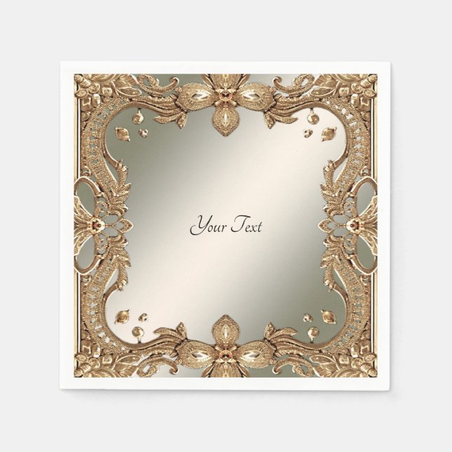 Gold Verziert Frame Napkins Serviette (Vorderseite)