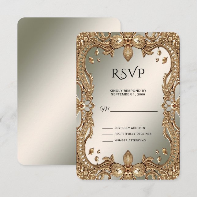 Gold Verziert Frame RSVP Card Karte (Vorne/Hinten)