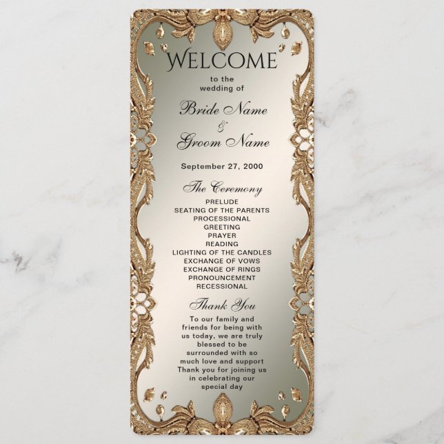 Gold Verziert Frame Wedding Program Programm (Vorderseite)