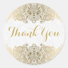 Gold Verziert Paisley White Background Runder Aufkleber