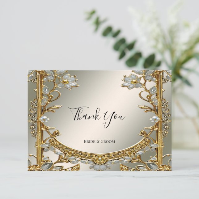 Gold Verziert White Floral Dankeschön Karte (Stehend Vorderseite)