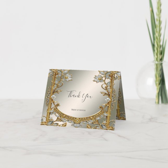 Gold Verziert White Floral Dankeschön Karte (Vorderseite)