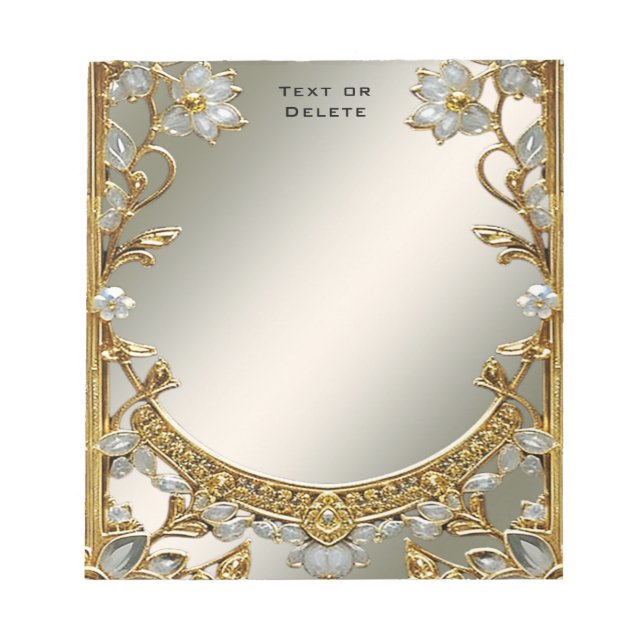 Gold Verziert White Floral Notepad Notizblock (Vorderseite)