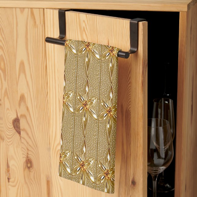 Gold Verzierte Blumenküche Handtuch (Drittel gefaltet)