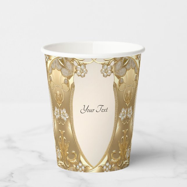 Gold Verzierte Blumenpapiergruppen Pappbecher (Links)