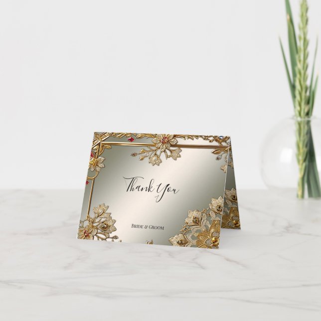 Gold Verzierte Blumenrahmen Dankeschön Card Dankeskarte (Vorderseite)