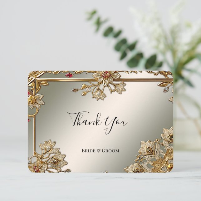 Gold Verzierte Blumenrahmen Dankeschön Card Dankeskarte (Stehend Vorderseite)