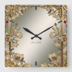 Gold Verzierte Blumenwall-Uhr Quadratische Wanduhr